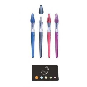 Lot 4 Stylos Plume Plumix Corps Plastique Couleur Neon + 1 Index Adh&eacute;sif Blumie (4 neons) (Blumie Shop, neuf)
