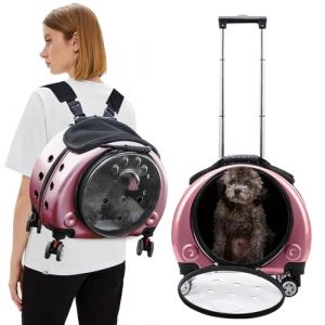 PETCUTE Sac à Dos pour Chat Chien avec roulettes,Bien Ventilé Sac de Transport Chats avec Poignée Télescopique,Pliable Sac à Dos pour Animaux de Compagnie avec Tapis Amovible,idéal pour Voyager (PETCUTE-FR, neuf)