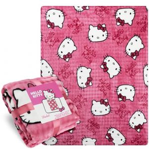 Get Trend Hello Kitty Sanrio Plaid Polaire 130x150 cm, Couverture Chaude Anime pour Lit Canapé Voyage, Accessoire Chambre, Idée Cadeau Femme Fille (Rose Hello Kitty) (Get Trend., neuf)