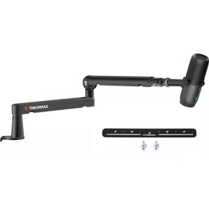 Bars Micro, Support de Microphone ajustable à profil bas avec gestion des câbles pour Blue Yeti HyperX Quadcast Shure Rode Razer Seiren Mini SoloCast Elgato Wave,Boom arm universel，Noir (THRONMAX OFFICIAL STORE, neuf)