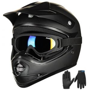 ILM Casque Moto Enfant Motocross Cycliste pour Garçon et Fille avec Goggle Gants VTT ATV Off Road ECE B07,Noir Mat,Jeune-L (ilovemotor, neuf)