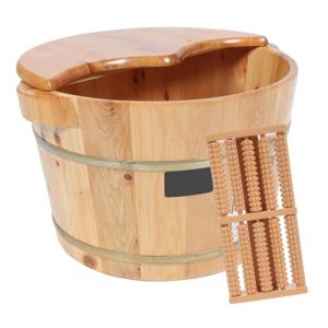 LOLIPPYY Bassine Bain de Pieds en Bois Massif Taille Moyenne Isolante Couvercle et Billes de Massage pour Usage Domestique Bureau et D&eacute;tente (altituyse, neuf)
