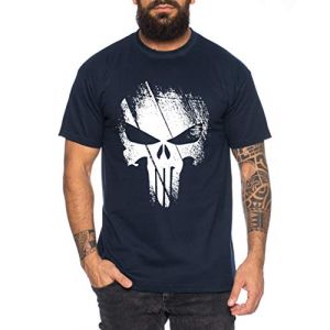 Tee Kiki Punish - T-Shirt pour Homme Jon Bernthal Skull Logo Comics, Farbe2:Bleu fonc&eacute;, Gr&ouml;&szlig;e2:XXXX-Large (TeeKiki, neuf)