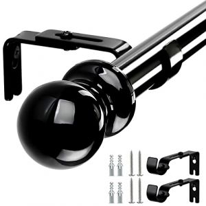 Tringle à Rideau Pour Fenêtre, Tringle à Rideau De Douche Rétractable Simple En Métal et Support De tringle à Rideau Réglable Avec Extrémités Rondes Pour La Maison, Noir, 76 CM -110 CM (Gartenstern, neuf)