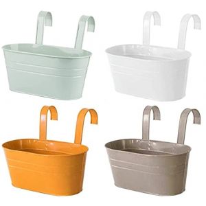 KAHEIGN 4 Pièces Métal Pots de Fleurs Suspendus, 27,5CM Grands Pots deFleurs Seau à Fleurs Suspendu avec Crochet Amovible pour Balcon Clôture Jardin Maison Décor (4 Couleurs) (KAHEIGN-EU, neuf)