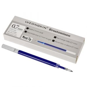 LVZONGXIN Lot de 12 recharges de gel liquide - Pointe en métal - Compatible avec Pentel Energel - Bleu - Pointe bille de 0,7 mm - Fonctionne avec Pilot G2 07 - Recharge de stylo gel - Non rayable (NumONe, neuf)