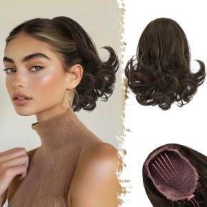 BARSDAR Court Brun Queue de Cheval Extension, 25cm Ondulée Queue de Cheval Extensions de Cheveux avec Cordon pour Femmes Synthétique Peigne Clip en Postiches Queue de Cheval - Brun (BARSDAREU, neuf)