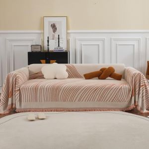 VanderHOME Housse de canap&eacute; en Chenille, Multifonctionnel Jete de Canape, Couverture de Canap&eacute; D&eacute;corative Universelle &agrave; Pompons,Plaid Canape Plaid pour Canap&eacute; 180 * 180cm Orange A (LIGO S.R.L., neuf)