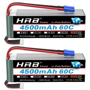 HRB 6S Lot de 2 batteries LiPo 22,2 V 4500 mAh 60 C avec fiche EC5 de classe A+ pour voiture, avion, buggy, hélicoptère, camion, passe-temps (HRB POWER Official store, neuf)
