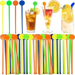 BetterJonny 100 Pcs Touillettes Cocktail R&eacute;utilisables 18cm Agitateurs &agrave; Cocktail Agitateurs Acryliques Color&eacute;s D&eacute;coratifs pour Caf&eacute;,Cocktail,Boissons (Multicolore) (BASICON, neuf)