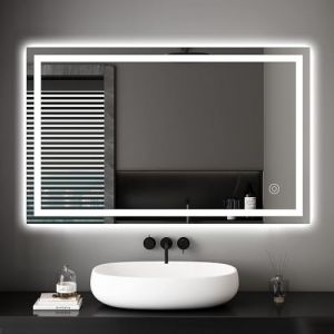 Dripex 100x60cm Miroir Mural avec 30 Watt Éclairage, Miroir Salle de Bain d'Anti-Buée, Miroir Lumineux à Économie d'Énergie, Lumière Blanc Froid 6400K + Interrupteur Tactile (BongBang Town, neuf)