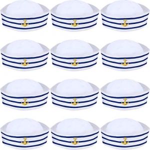 12 Pièces Chapeaux de Marin en Bleu et Blanc Chapeau de Capitaine pour Accessoire de Costume Fête de Déguisement (Style Délicat) (TrytoalSet, neuf)