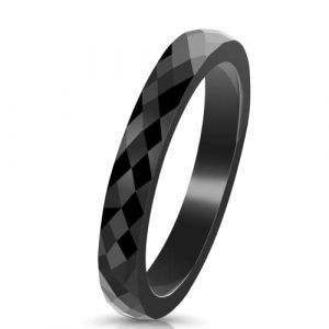 AURSTORE Bijoux Bague Homme Femme Anneau Céramique Noire à Facette Taille au choix 49-59 (57) (AURSTORE, neuf)