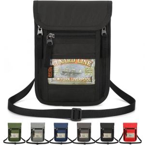 Tcdwla Pochette Tour de Cou Voyage Bloqueur RFID,Pochette Passeport,Pochette Telephone Portable,Pochette Voyage Documents,étanche Sac de Voyage Portable, Peut Stocker Carte Documents (Noir) (JJDREAM, neuf)