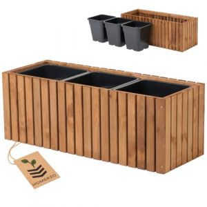 HOMERZO Bac à plantes en bois – imprégné et résistant aux intempéries – avec insert en plastique amovible – Jardinière surélevée pour balcon, jardin, terrasse (Vertical-brun 98x36 H35 cm) (HOMERZO, neuf)