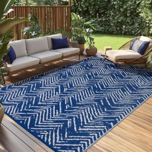 TUKDAK Tapis d'extérieur imperméable pour Jardin 150×245,Reversible Résistant aux UV Tapis Extérieur Terrasse, Tapis Paille de Plastique Recyclé pour Camping-Car, Balcon, Pique-Nique, Bleu (CUSTWED, neuf)