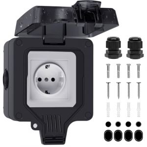 Prise Ext&eacute;rieure Etanche IP66 - Prise Electrique Murale avec Couvercle Bo&icirc;tier Prise &Eacute;tanche pour Jardin Terrasse Sous-sol Cave Garage Atelier Maison (ACORRA, neuf)
