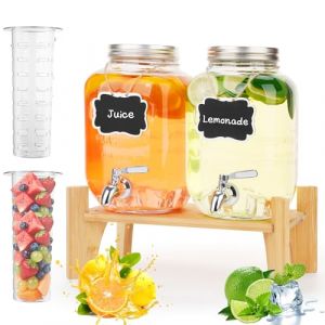 Hiziwimi 4L&times;2 Distributeur de Boissons en Verre avec Robinet, Distributeur Eau bonbonne de Jus de Fruits avec Robinet pour BBQ, Jarre Cocktail, f&ecirc;tes &agrave; la Piscine et r&eacute;unions de Famille Pendant (Adwikoso Direct, neuf)