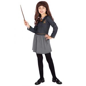 Harry Potter Fille Déguisement Hermione Granger Costume avec Baguette et Perruque Noir 11-12 Ans (Character FR, neuf)