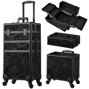 Valise Maquillage Malette Maquillage &agrave; roulettes 3 en 1 Valise de Coiffure Trousse a Maquillage Grande Malette Ongles multifonctionnelle, Alpine Noir (Xaigor, neuf)