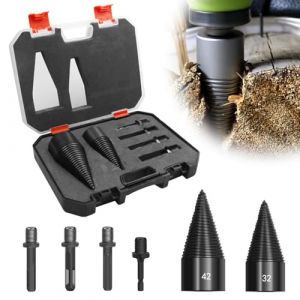 Fendeuse Bois, Foret de Fendage de Bois,32mm+42mm Foret Fendeur de Bois avec 4 Poign&eacute;es de Forage,Fendeuse de B&ucirc;ches,Fendeuse &agrave; Bois Perceuse S&ucirc;re,Fendeuse Bois C&ocirc;ne Pour Coupe Bois,Fendeuse de Bois (ysislybin, neuf)