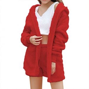 Pyjama Femme en Polaire Hiver 3 Pi&egrave;ces Ensemble de Tricot Chaud Confortable Ensemble de Pyjamas Courts avec Gilet et Short Pyjama Moelleux Grande Taille Pyjama Set Pilou Pilou Cadeaux pour Femme Sexy (dongTER, neuf)