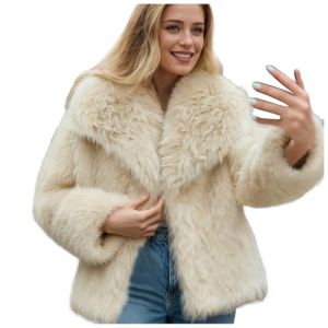 G&eacute;n&eacute;rique Manteau en Fausse Fourrure Femme Veste Court &agrave; Revers Manteaux pour Hiver Chaude Manteau &agrave; Manches Longues avec Poche Veste Femme Chic et Elegant (03-Beige, L) (guangzhouzhirongmaoyiyouxiangongsi, neuf)