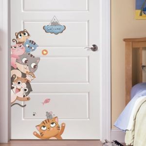 Culinavog 2PCS Autocollants Chat Muraux 3D, Motif Chats Superpos&eacute;s Sticker Mural de Porte, Sticker Porte Trompe l'oeil Effect, D&eacute;corations Murales Cr&eacute;atives et Amusantes Auto-Adh&eacute;sif pour Gar&ccedil;on/Fille (xiongjunze, neuf)