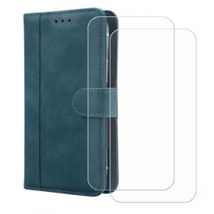 BMPNLSZ PU Cuir Etui pour Logicom Aero + [2 pièces] Verre trempé, HD Anti Rayures Film Protection écran - Fermeture Pliant Coque Cover Housse de Protection pour (6,5") - Bleu-XHDFG (lmlq, neuf)