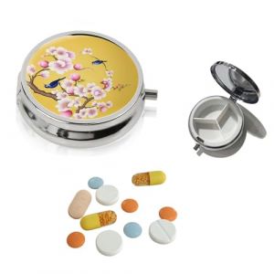 Pilulier 3 Compartiments en Acier Inoxydable, Mini Pilulier de Voyage Portable pour Sac &agrave; Main, Personalpilldispenser Organiseur pour Pilules, Vitamines, Sucre, Rond (TERRA NOVA DISTRIBUTORS, neuf)