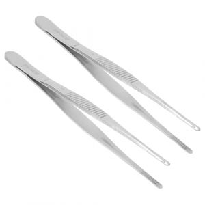 DOKRIN Brucelles Pince à épiler 2 pièces en acier inoxydable, 14 cm, antidérapante, pince à dresser à pointe droite et dentelée (IOANA BEST CLOTHES, neuf)