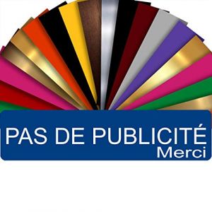 GRAVURE CONCEPT Plaque Stop Pub MERCI Adhésive PVC Bleu - 8 cm x 2 cm - Style Minimaliste (GRAVURE ET COMPAGNIE, neuf)