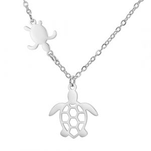 TEAMER collier tortue de mer en acier inoxydable, pendentif tortue porte-bonheur, mignon Boho été plage, Animal de mer, bijoux pour femmes (Collier de tortue et petite tortue - Argent) (TEAMER, neuf)