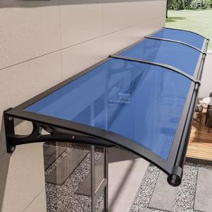 auvent de terrasse，Auvent de Porte et fenêtres,auvent Porte d'entree，Marquise en Polycarbonate Résistante, Contre La Pluie et UV,Porte Toit Marquise Abri Protection - Bleu - 100x120cm/39 x47 (NEED ME INC shop, neuf)