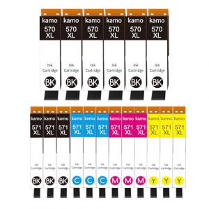 Kamo 570XL 571XL Lot de 18 Cartouches d'encre compatibles avec Canon PGI-570 CLI-571 XL pour PIXMA TS5050 TS5051 TS5053 TS5055 TS6050 TS6051 MG5750 MG5751 MG5752 MG5753 MG6850 MG6851 MG6852 MG6853 (kamo EU, neuf)