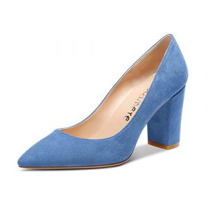 Castamere Femmes Mi Bloc Chunky Talon Heel Pointu Bout Slip-on Bureau Escarpins Mariage Dress Cute Classique Chaussures Bleu Suède 2 37 EU (SUNShop, neuf)