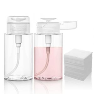 2 Pi&egrave;ces 200ml Flacon Pompe Vide + 100pcs coton demaquillant, Pompe Distributeur Eau Change Bebe, Transparent Pompe a Vide pour D&eacute;maquillant et Dissolvant Nettoyant (CELTIC MANUFACTURING, neuf)