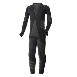 Ladeheid sous-v&ecirc;tements Thermiques Ensemble Shirt Manches Longues Cale&ccedil;on Long Unisexe Enfant LAGI009 (Noir/Khaki, 158-164) (Hisert, neuf)