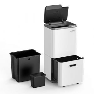 mVm Poubelle Cuisine Tri S&eacute;lectif 63 Litres,3 Compartiments, Acier INOX,Poubelle Recyclage Rectangulaire &agrave; P&eacute;dales,Couvercles, Poign&eacute;es,Fermeture en Douceur,Anti Traces,Anti Odeurs (MVM manufacture, neuf)