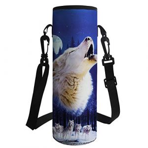 NETILGEN Housse isotherme pour bouteille d'eau de 1L avec imprim&eacute; Loup Blanc - &Eacute;tui en n&eacute;opr&egrave;ne pour bouteilles et gobelets - Id&eacute;al pour le sport (NETILGENSHOP, neuf)
