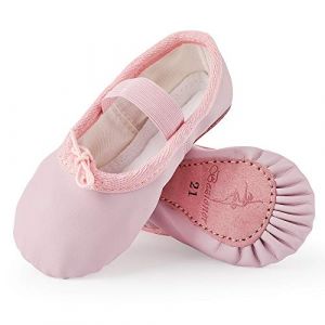 Chaussures de Danse Cuir Demi Pointe Pantoufle de Ballet Ballerine Chausson de Gymnastique pour Enfants et Femme Rose 25 (Bezioner-shop, neuf)