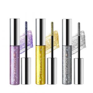 Baorder 3 couleurs paillettes mascara fard à paupières,Mascara volume de curling allongeant,Mascara diamant argenté/or/violet étincelant,Cils colorés imperméables pour cils Utilisation en scène de (EARNGOLD, neuf)