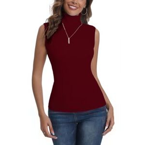 Pull Col Roulé Femme sans Manche Body Tricot Léger Tee Shirt Ajusté Moderne Col Montant sous Pull Basique Pullover Laine Top Haut Vintage Chic Hiver Automne Printemps Confortable Classique Bordeaux S (ANXINDA, neuf)
