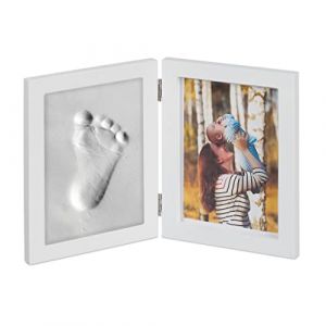 Relaxdays 1x Cadre Photos bébé avec Empreintes plâtre, Jeu pour Main ou Pied; DIY Empreinte bébé avec Cadre, Blanc (Relaxdays, neuf)