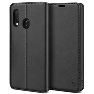 BEZ® Coque pour Samsung Galaxy A20e, Etui Housse pour Samsung A20e en Cuir Premium Flip Case Portefeuille, à Rabat avec Porte-Cartes de Crédit, Fermeture Magnétique, Noir (TheBlingZ., neuf)