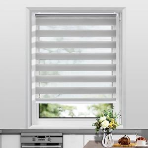 Allesin Store Enrouleur Jour Nuit sans Cha&icirc;ne sans Per&ccedil;age, Tirez-Arr&ecirc;tez sans Rebond, Rideau fiable et Pratique, Facile &agrave; Installer avec Clips pour Fen&ecirc;tre ou Porte, 45l x 120L cm, Gris Clair (Allesin FR Store, neuf)