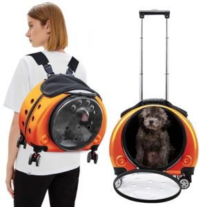 PETCUTE Sac à Dos pour Chat Chien avec roulettes,Bien Ventilé Sac de Transport Chats avec Poignée Télescopique,Pliable Sac à Dos pour Animaux de Compagnie avec Tapis Amovible,idéal pour Voyager (PETCUTE-FR, neuf)