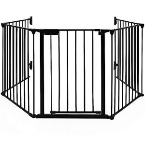 Belfoyer Barrière d'escalier Grande Version 310CM, Barrière de Protection cheminée, 5 Panneaux, Pré-assemblé, Clôture de Cheminée Pliant, Porte Inclus Noir (zvzhano, neuf)