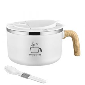Tuzsocr Bol &agrave; ramen en acier inoxydable,Bols de Nouilles Instantan&eacute;es(1200ML),Bol &agrave; Soupe avec Couvercle,Bol P&acirc;tes avec Cuill&egrave;re Pliante,Poign&eacute;e en Grain de Bois,pour Ramen Japonais Udon Soba (Blanc) (ZRY., neuf)