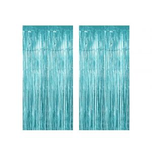 Rideau Frange Anniversaire, Paillette, M&eacute;tallique, D&eacute;coration Happy Birthday, Bleu Clair - 2 Pi&egrave;ces (JJIAdfhc, neuf)
